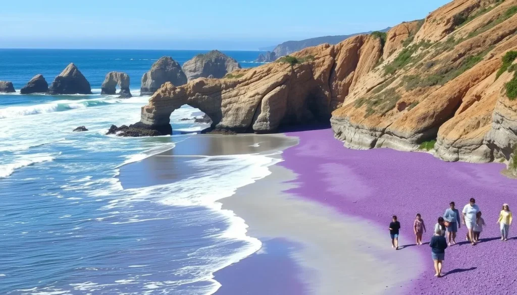 Pfeiffer Beach purple sand and rock formations near Esalen