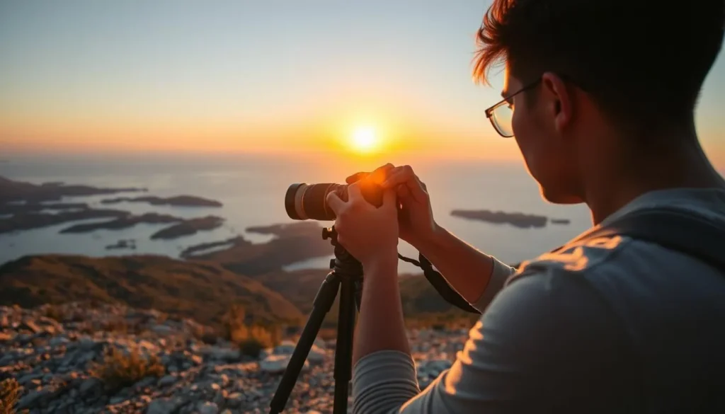 Photographer capturing the sunset over the Adriatic from Biokovo Nature Park