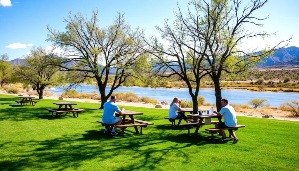 Picnic area at Buckskin Mountain State Park overlooking the Colorado River