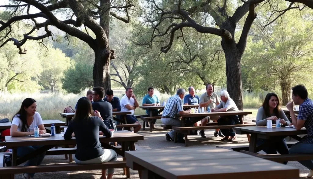Picnic area at Burleigh H. Murray Ranch with visitors enjoying lunch surrounded by nature