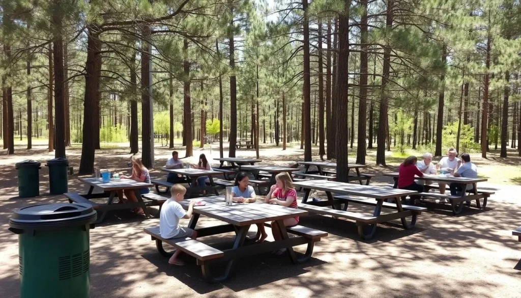 Picnic area at Falling Waters State Park Florida with families enjoying meals