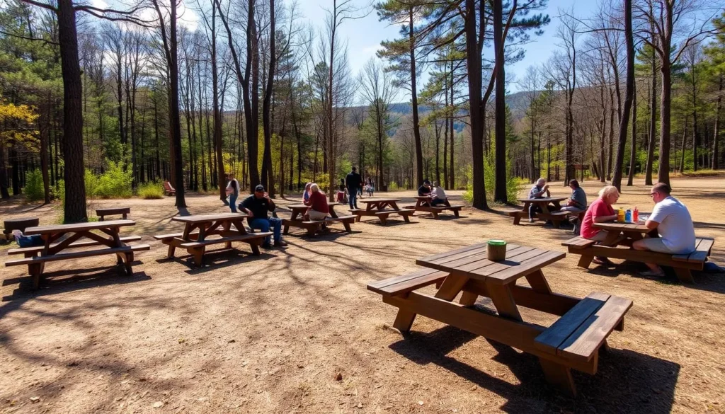 Picnic area at Mount Davis with tables and forest surroundings Picnic area at Mount Davis with tables and forest surroundings