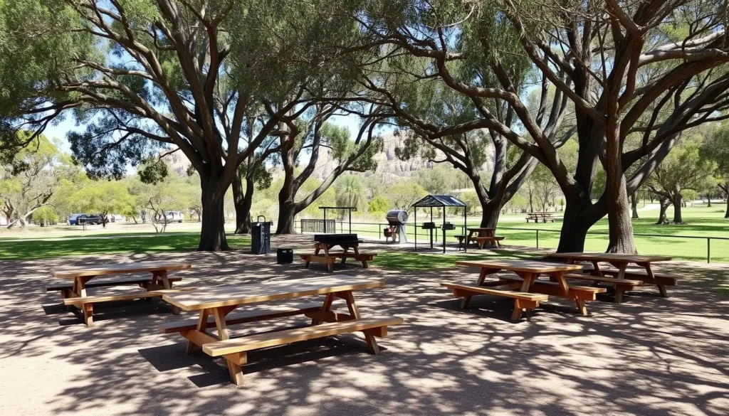 Picnic area in You Yangs Regional Park Victoria with tables and BBQ facilities Picnic area in You Yangs Regional Park Victoria with tables and BBQ facilities