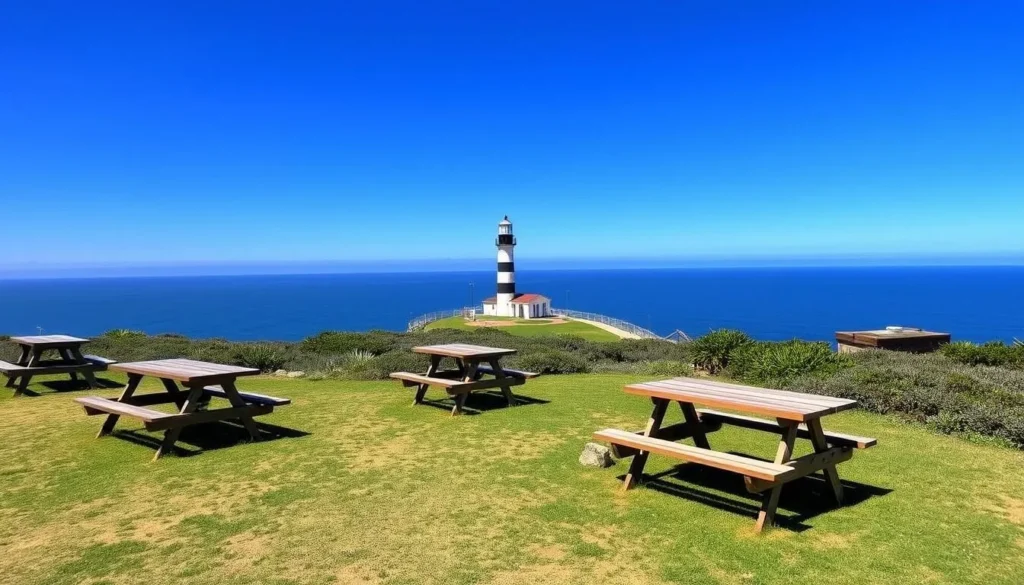 Picnic area near Point Cabrillo Lighthouse with ocean views