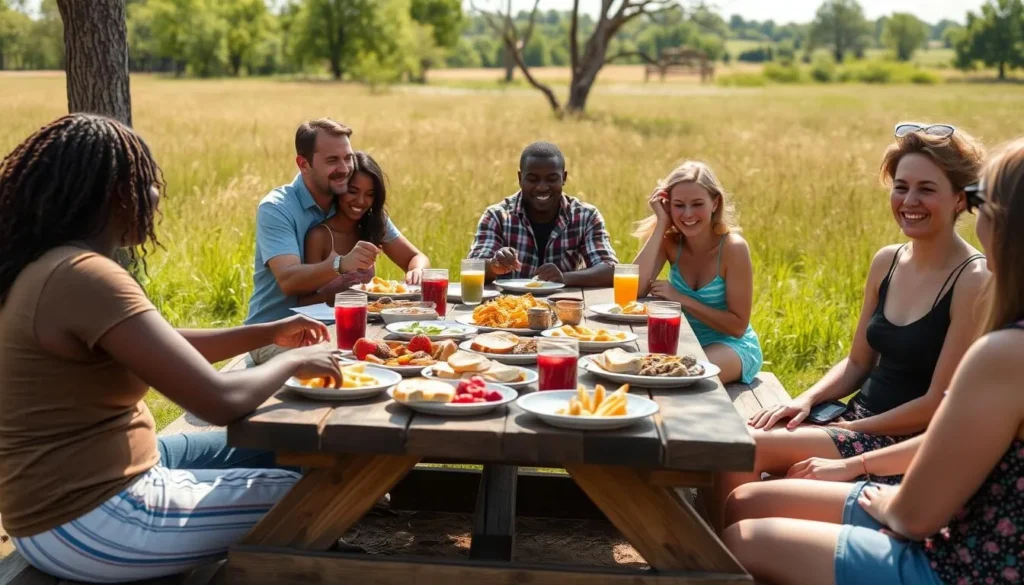 Picnic setup at Green River State Park Illinois with food spread on a table Picnic setup at Green River State Park Illinois with food spread on a table