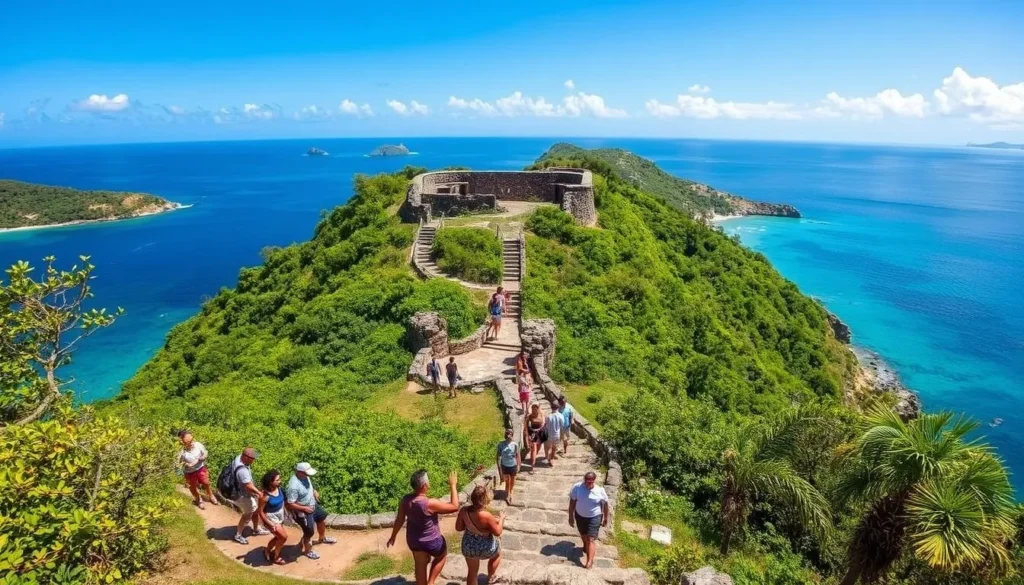 Pigeon Island National Park in Rodney Bay St. Lucia showing historic fort ruins