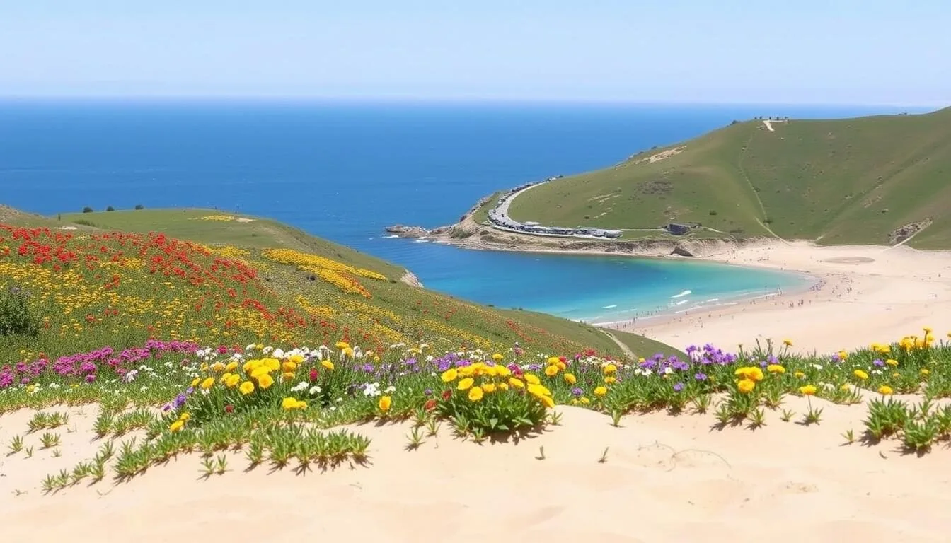 Point-Sal-State-Beach-during-spring-with-wildflowers-blooming-on-the-surrounding-hillsides Point Sal State Beach during spring with wildflowers blooming on the surrounding hillsides