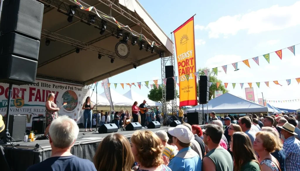 Port Fairy Folk Festival with performers and diverse audience enjoying music