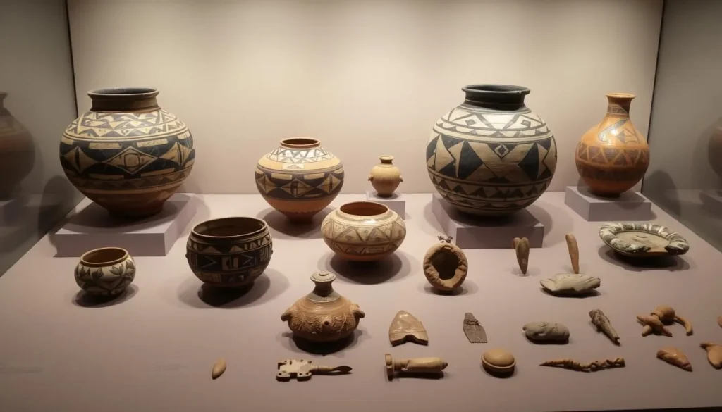 Pottery and artifacts display from Ancestral Puebloan culture Pottery and artifacts display from Ancestral Puebloan culture