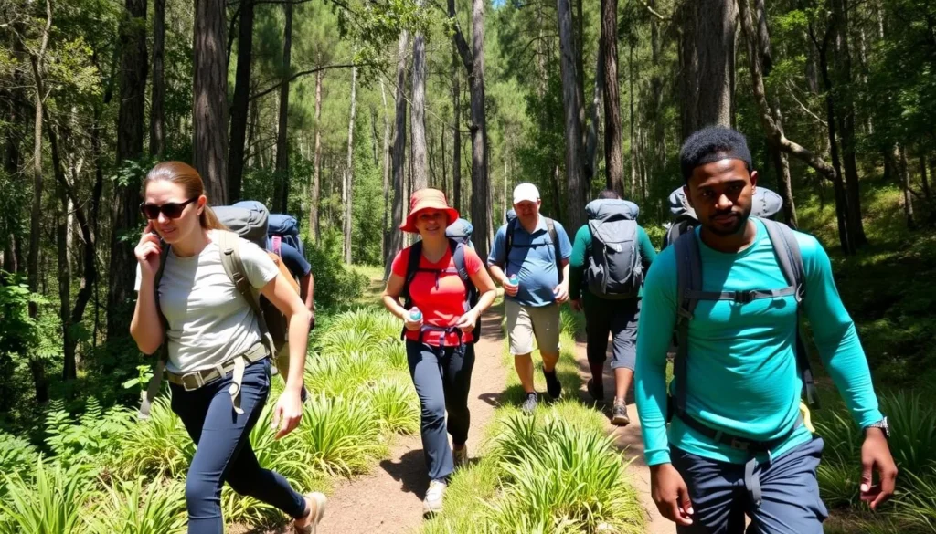 Prepared hikers with proper gear in Corinna Tasmania rainforest