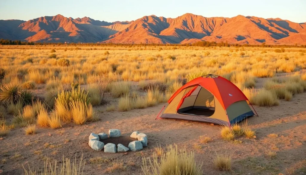 Primitive campsite at Buenos Aires National Wildlife Refuge with tent and mountain views Primitive campsite at Buenos Aires National Wildlife Refuge with tent and mountain views