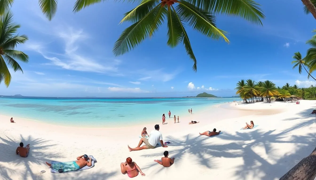 Pristine white sand beach with turquoise waters at Balabac Island, Philippines