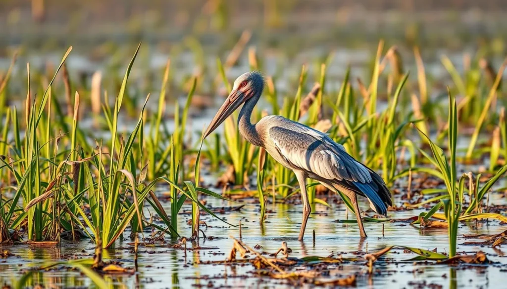 Rare shoebill stork in the papyrus swamps of Murchison Falls National Park Uganda Rare shoebill stork in the papyrus swamps of Murchison Falls National Park Uganda
