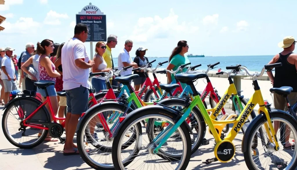 Rental bicycles parked along South Roosevelt Boulevard near Smathers Beach Key West Florida Rental bicycles parked along South Roosevelt Boulevard near Smathers Beach Key West Florida