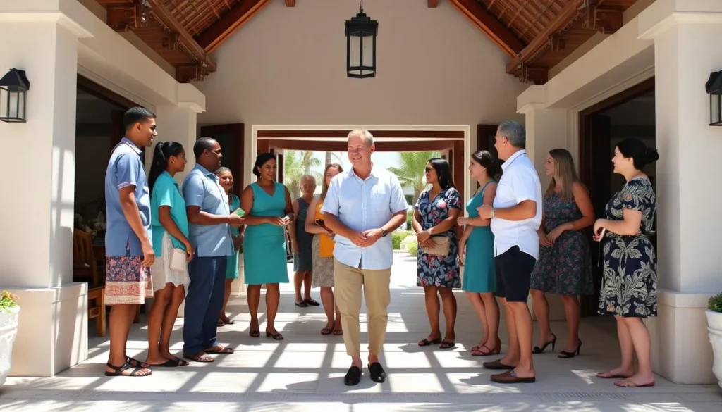 Resort staff welcoming guests with traditional Turks and Caicos hospitality Resort staff welcoming guests with traditional Turks and Caicos hospitality