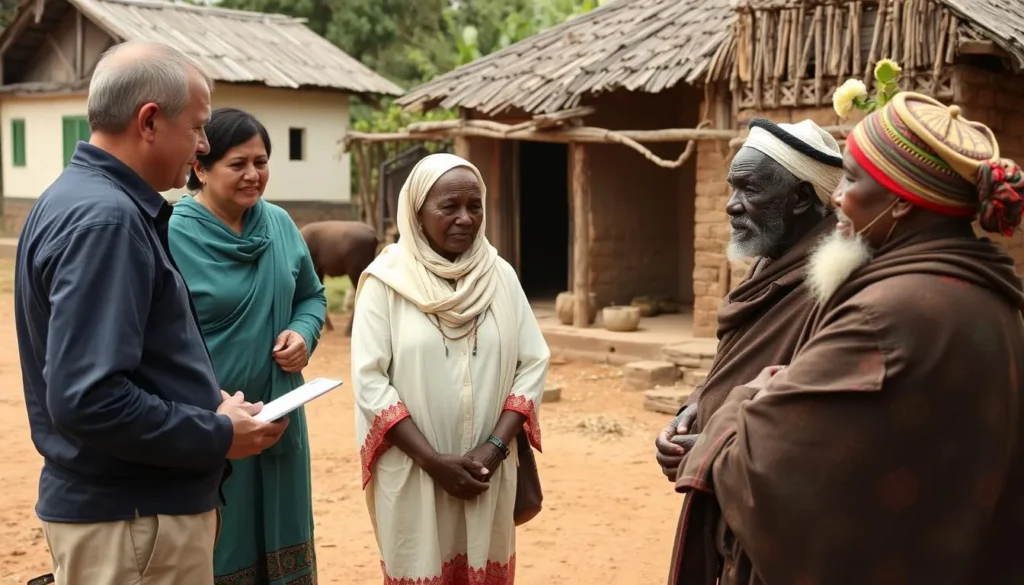 Respectful cultural exchange between tourists and local Karamojong elders