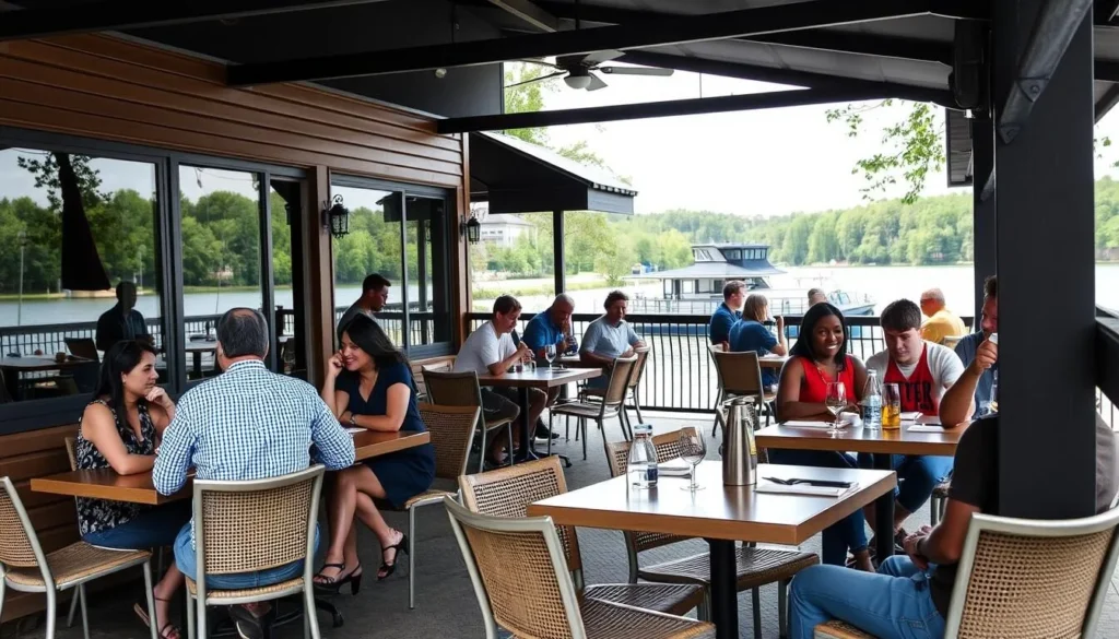 Riverside restaurant with outdoor seating in New Hope near Delaware Canal Riverside restaurant with outdoor seating in New Hope near Delaware Canal