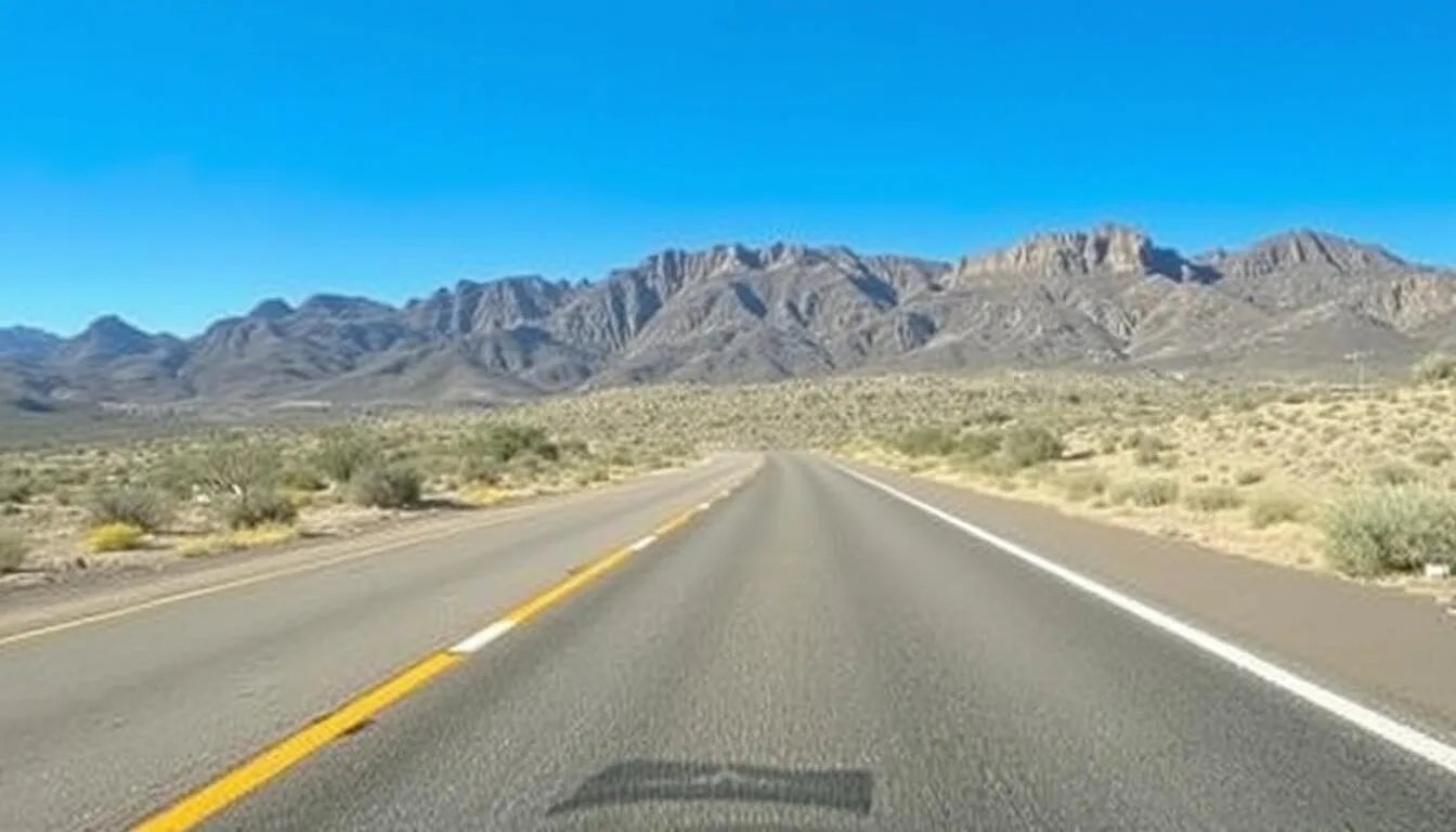 Road-approaching-Santa-Rosa-with-desert-landscape-and-mountains-in-background Road approaching Santa Rosa with desert landscape and mountains in background