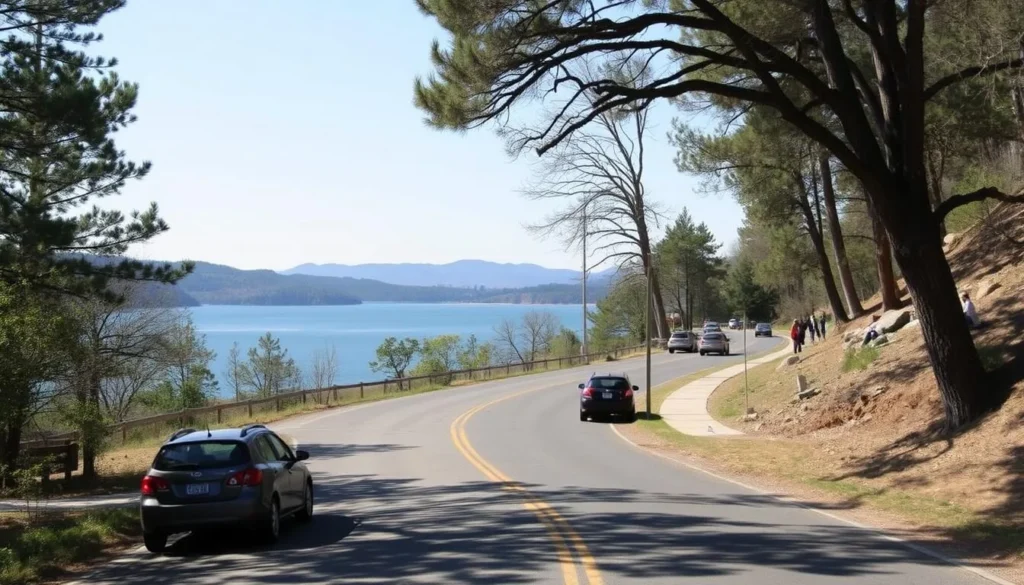 Road network within Millerton Lake State Recreation Area California with parking areas Road network within Millerton Lake State Recreation Area California with parking areas