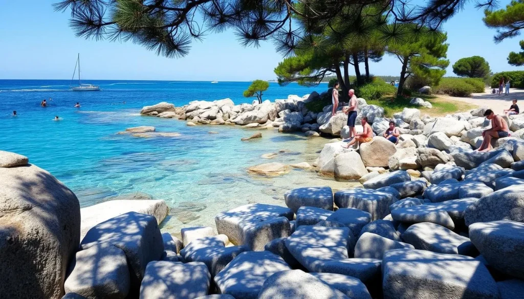 Rocky beach with crystal clear water in Rovinj Croatia Rocky beach with crystal clear water in Rovinj Croatia
