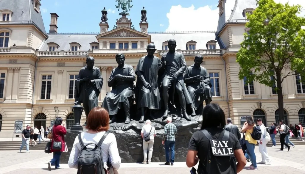 Rodin's famous sculpture 'The Burghers of Calais' in front of the Town Hall