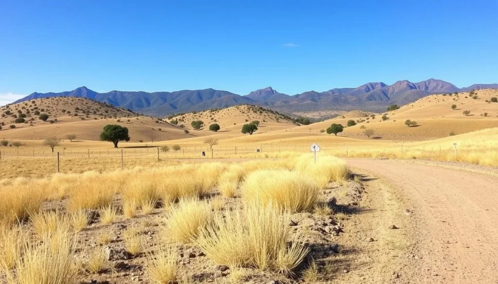 Rolling grasslands and oak-dotted hills of Canelo Hills Cienega Reserve Arizona with mountain backdrop Rolling grasslands and oak-dotted hills of Canelo Hills Cienega Reserve Arizona with mountain backdrop