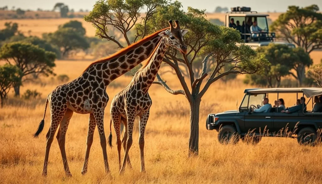 Rothschild giraffes grazing on savanna in Murchison Falls National Park Uganda Rothschild giraffes grazing on savanna in Murchison Falls National Park Uganda