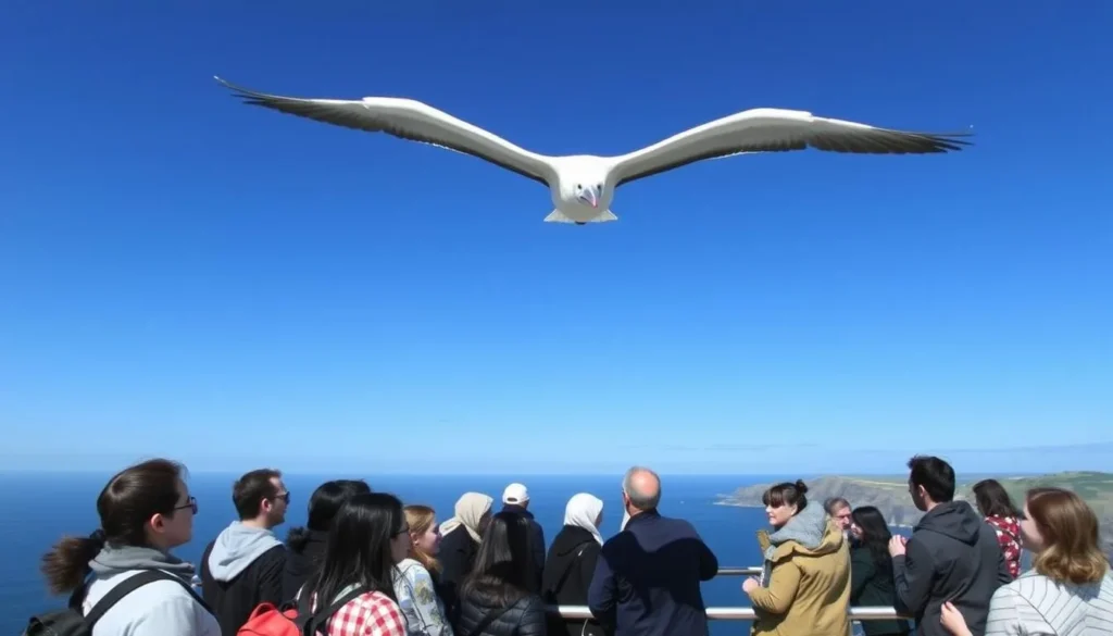 Royal Albatross Centre at Taiaroa Head with albatross soaring overhead