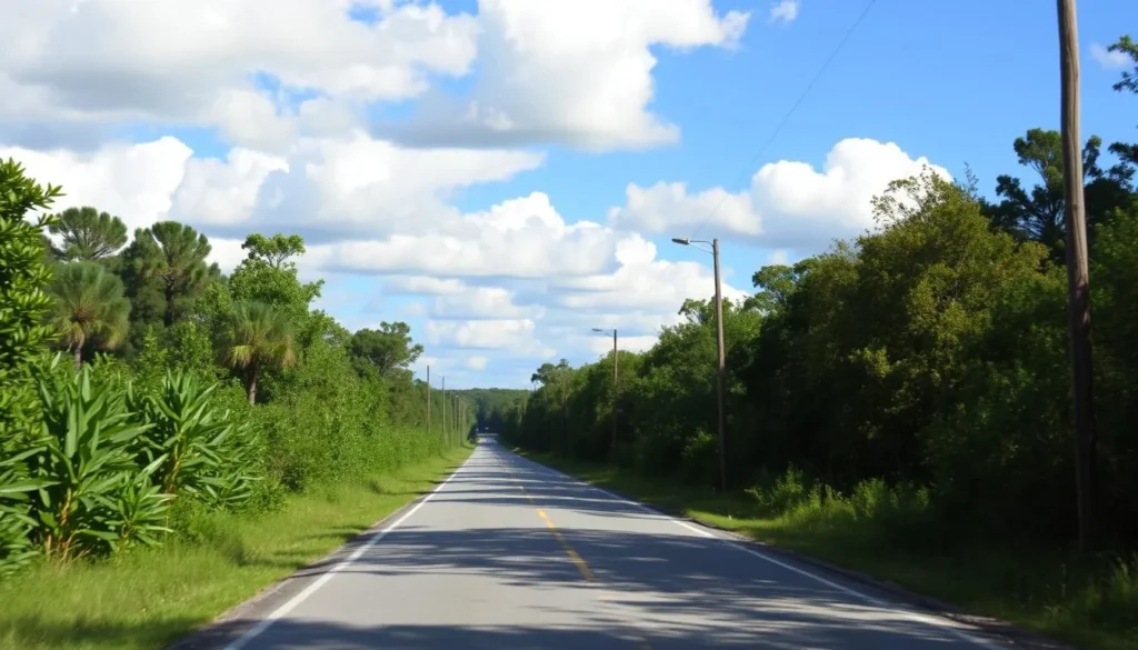 Rural road leading to Bayou Macon Louisiana with lush greenery on both sides Rural road leading to Bayou Macon Louisiana with lush greenery on both sides