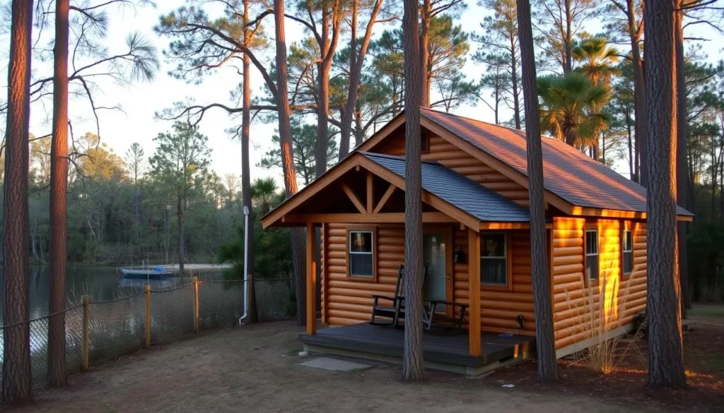 Rustic cabin accommodation near Bayou Macon Louisiana surrounded by trees Rustic cabin accommodation near Bayou Macon Louisiana surrounded by trees
