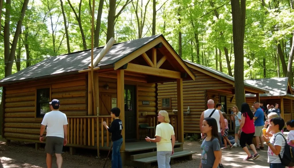 Rustic cabin accommodations at Lyman Run State Park surrounded by trees Rustic cabin accommodations at Lyman Run State Park surrounded by trees