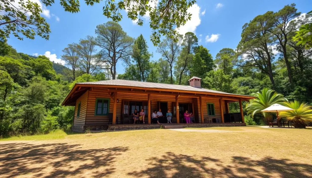 Rustic mountain lodge accommodation near Macaya National Park Haiti surrounded by forest