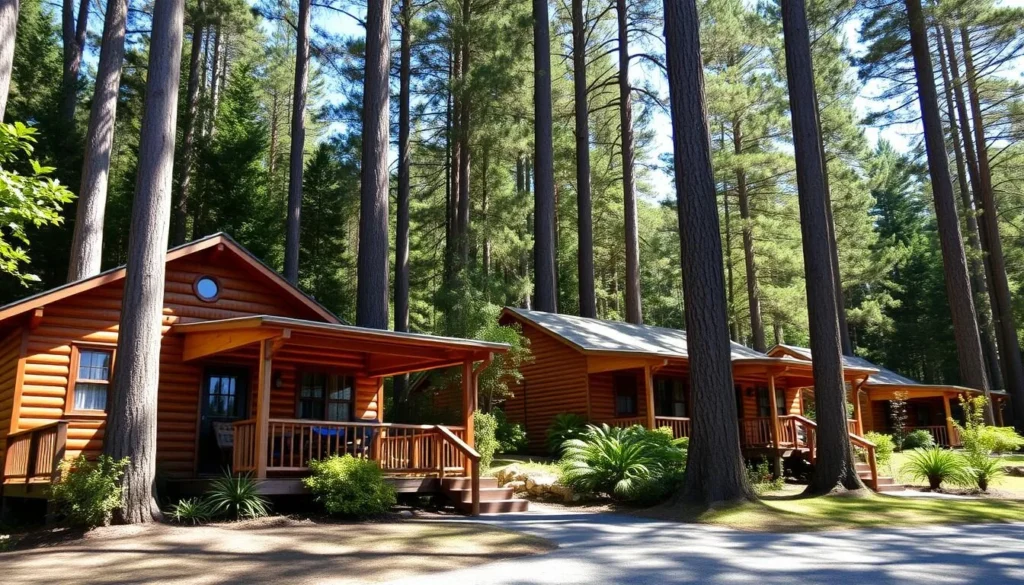 Rustic wilderness cottages at Corinna Tasmania nestled in rainforest