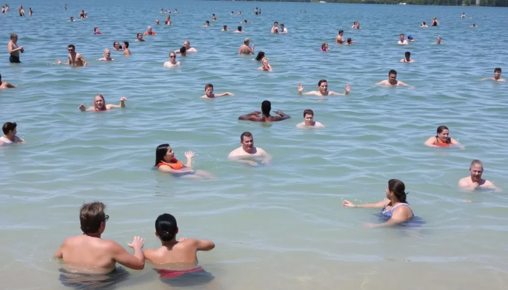 Safe swimming area at Lake Kinkaid with families enjoying the water Safe swimming area at Lake Kinkaid with families enjoying the water