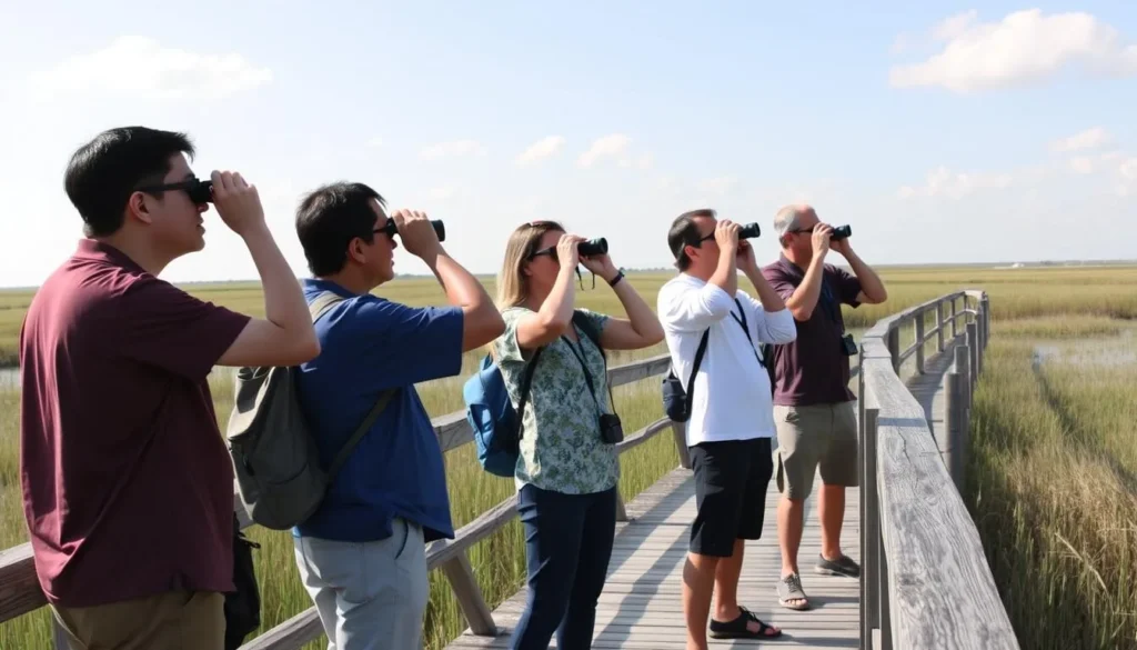 Safe wildlife viewing from boardwalk at Cameron Prairie Wetlands Louisiana