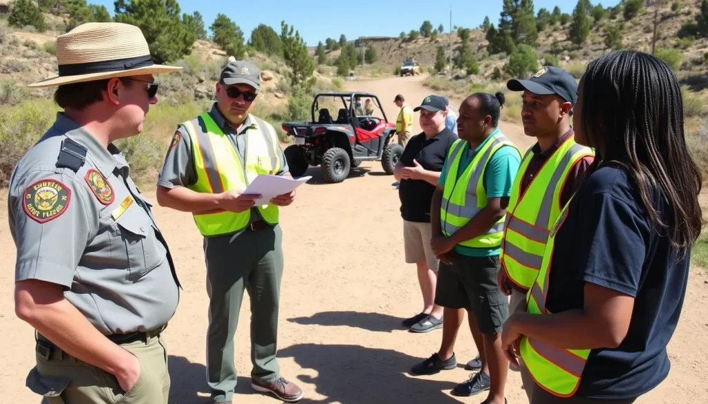 Safety demonstration at Carnegie State Vehicular Recreation Area with park rangers and visitors Safety demonstration at Carnegie State Vehicular Recreation Area with park rangers and visitors