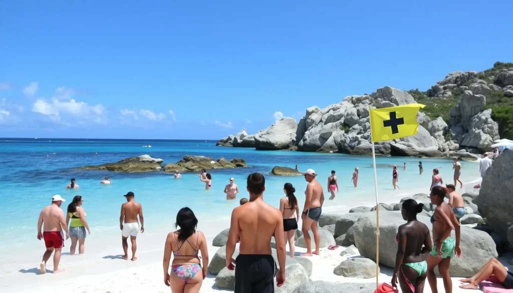 Safety flag system at The Baths Virgin Gorda indicating swimming conditions