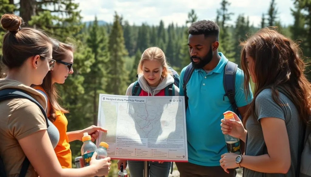 Safety information sign in Meshchyora National Park Russia with forest backdrop Safety information sign in Meshchyora National Park Russia with forest backdrop