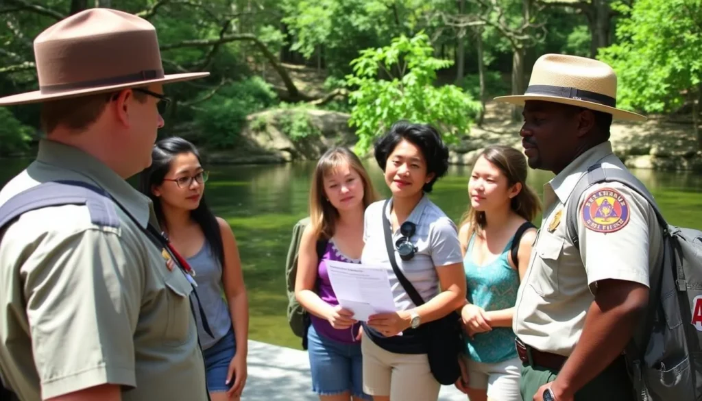 Safety signage and ranger interaction at Ichetucknee Springs State Park Florida