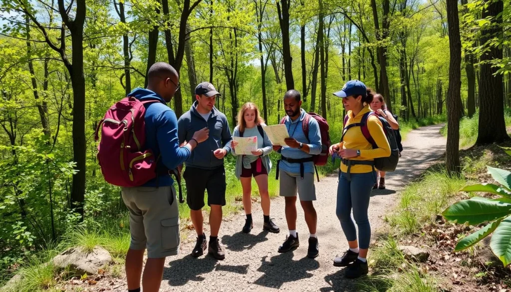 Safety signage and trail markers at Laurel Mountain State Park Pennsylvania Safety signage and trail markers at Laurel Mountain State Park Pennsylvania