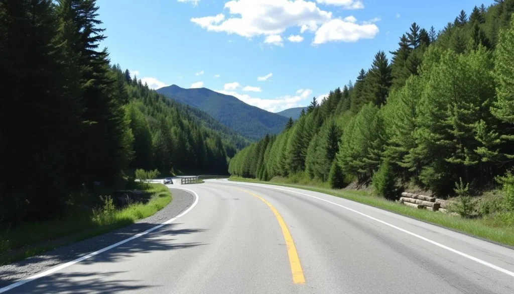 Scenic approach road to Pine Creek Gorge Pennsylvania with forested mountains in background