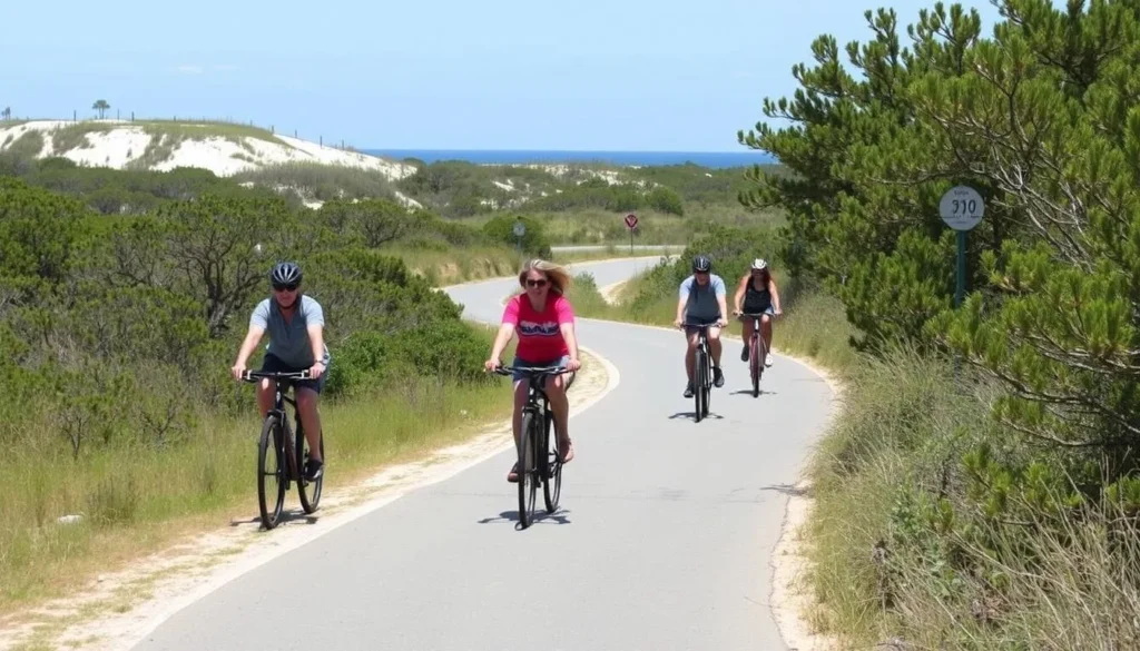 Scenic bike path along 30A near Grayton Beach State Park with cyclists enjoying the route