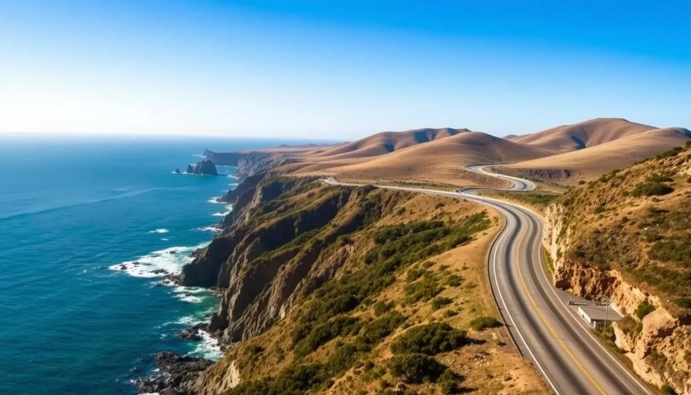 Scenic-coastal-Highway-1-leading-to-Fort-Ross-State-Historic-Park-California Scenic coastal Highway 1 leading to Fort Ross State Historic Park California