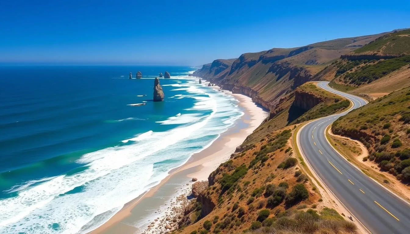 Scenic coastal road leading to Port Campbell National Park Victoria with ocean views