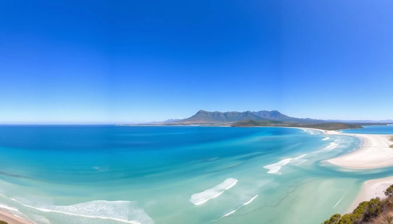 Scenic coastal view of Bay of Plenty New Zealand with Mount Maunganui in the distance