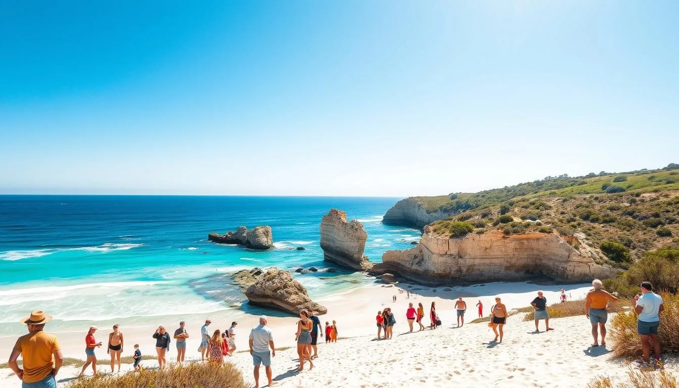 Scenic-coastal-view-of-Cape-Naturaliste-near-Dunsborough-Western-Australia-with-turquoise Scenic coastal view of Cape Naturaliste near Dunsborough, Western Australia with turquoise waters and white sand beaches