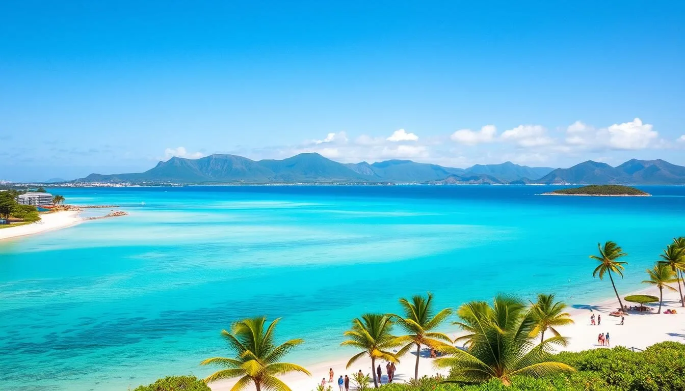 Scenic coastal view of Hagatna Bay with turquoise waters and palm trees, Hagatna Guam things to do