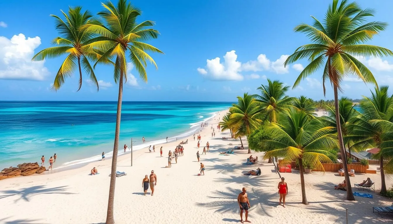 Scenic coastal view of Playa Pesquero Cuba with palm trees and turquoise waters