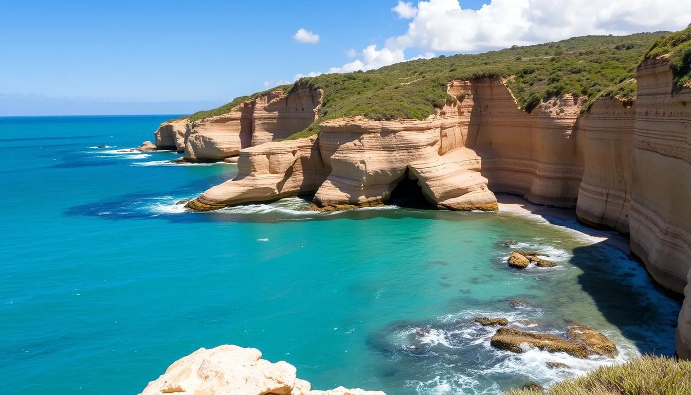 Scenic coastal view of Point Addis Marine National Park Victoria with rugged cliffs and turquoise waters