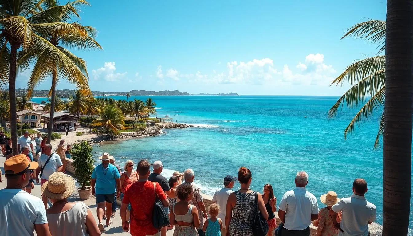 Scenic coastal view of Puerto Padre, Cuba showing the blue waters that give the town its nickname